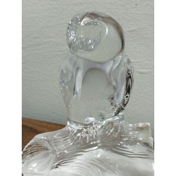 Owl Sitting on Branch Clear Lead Crystal Cristal d'Arques France - Picture 4 of 7